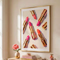 Glossy beauty wall art with pink red orange and gold tones