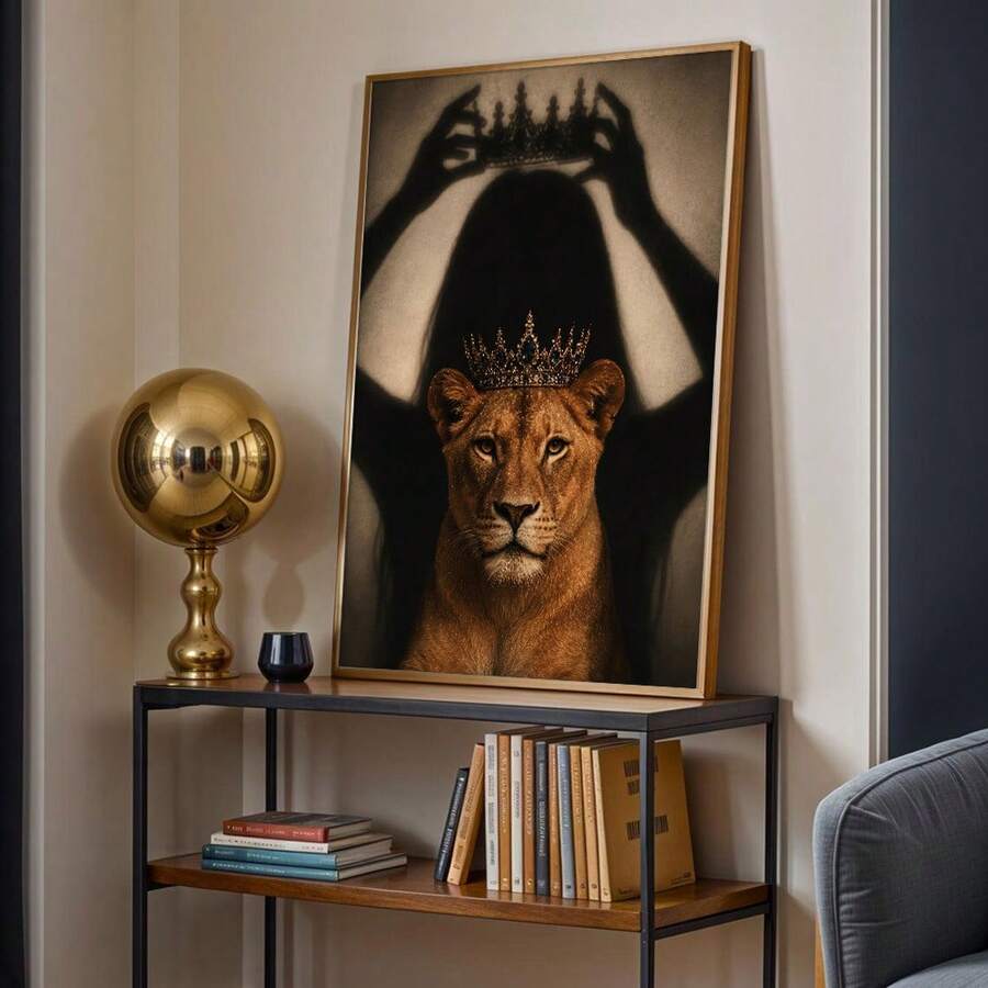 Lion Crown Luxury Animal Canvas poster with a powerful inspirational design. Perfect for modern living rooms, offices, bedrooms, studies, and luxury decor.