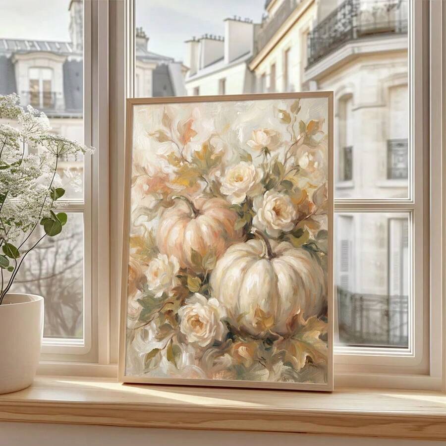 Vintage pumpkin and rose flower autumn canvas poster