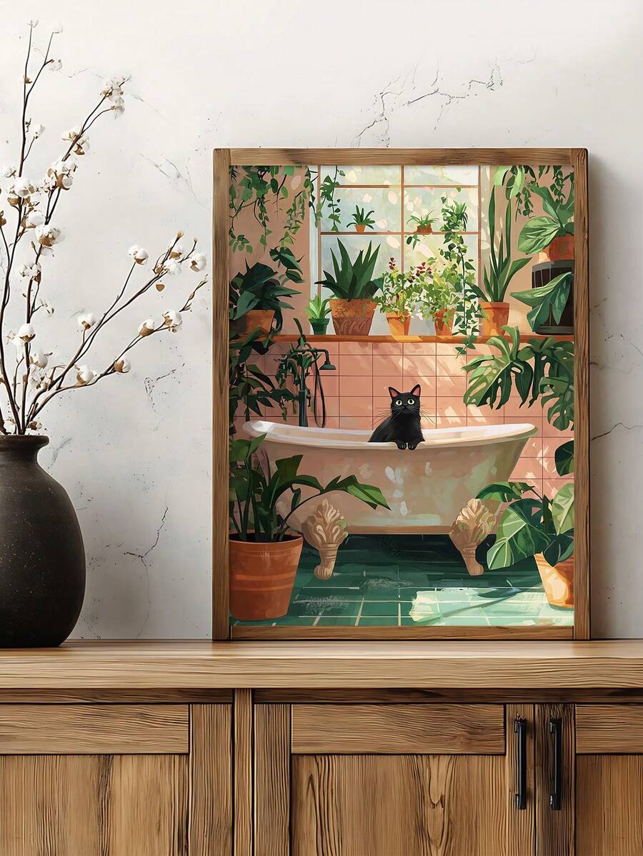 Black cat quote canvas poster for a bathroom