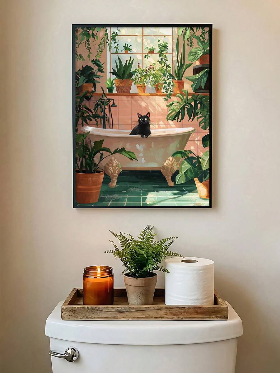 Playful pet-themed bathroom wall art