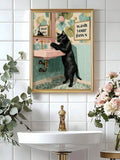 Funny cat bathroom poster in sage and blush tones