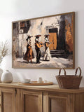 Mexican Mariachi Festive Female Musicians Vintage Street Scene Canvas Poster 
