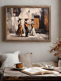 Mexican Mariachi Festive Female Musicians Vintage Street Scene Canvas Poster 