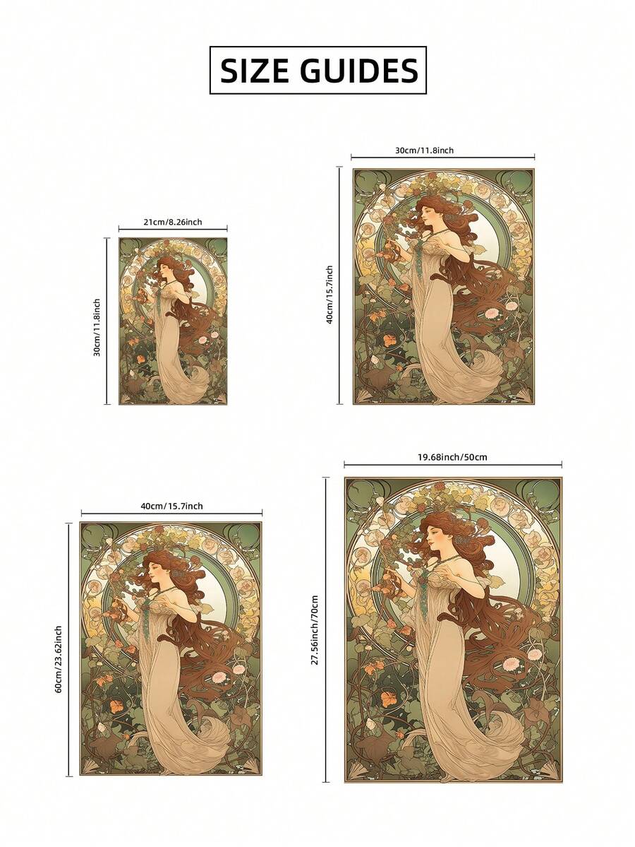 Art Nouveau Style Cute Girl & Green Plants Chic Vintage Canvas Poster 