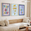 Close-up view of cheerful cartoon quote artwork on canvas