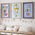 Playful quote canvas poster set styled as colorful kids wall decor