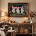 Pink ghost and pumpkin canvas poster in a Halloween living room