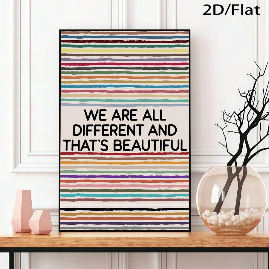 Inspirational equality poster with colorful horizontal stripes and quote