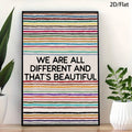 Portrait diversity poster with black typography and multicolor stripes