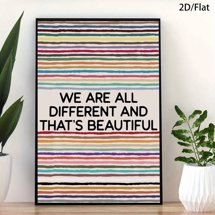 Portrait diversity poster with black typography and multicolor stripes