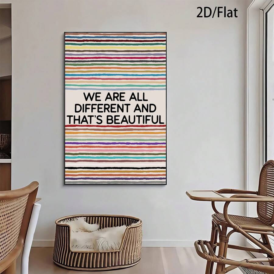 Framed equality wall art with rainbow stripes and inclusive message