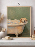 Whimsical pet bathroom decor in sage and cream