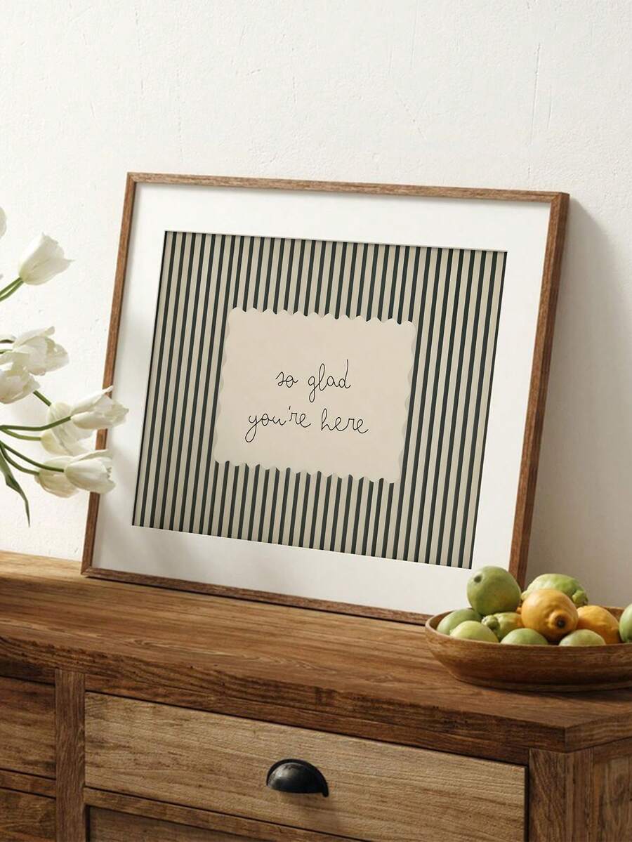 Minimalist Vintage Striped "So Glad You're Here" Entryway Canvas Poster