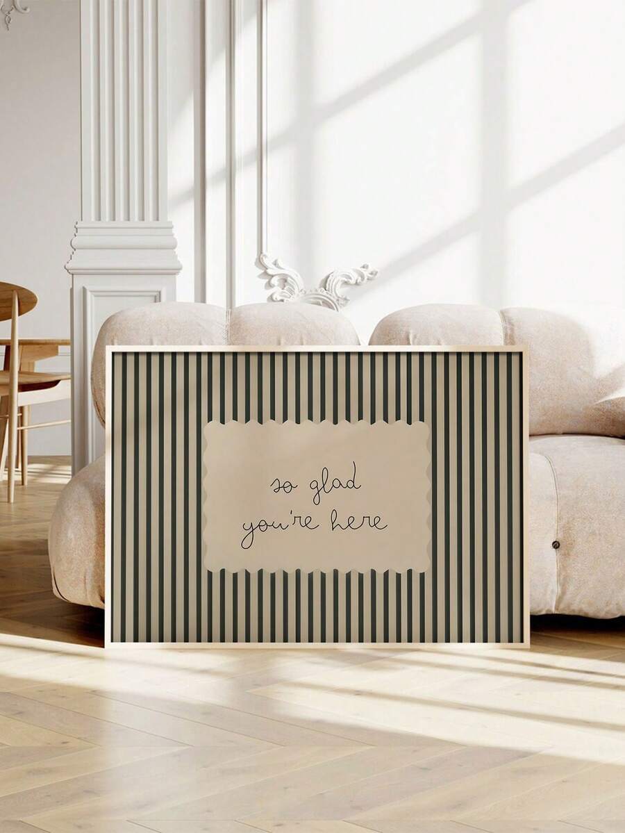 Minimalist Vintage Striped "So Glad You're Here" Entryway Canvas Poster