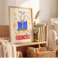 Books are magic bunny wall art beside a children bookshelf