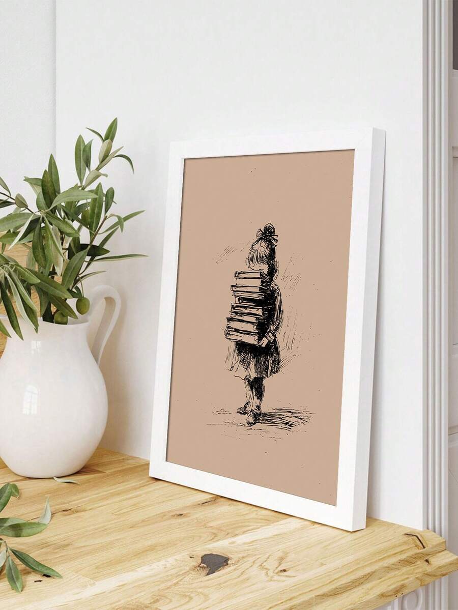 Vintage reading nook canvas print in an ornate wood frame beside a chair