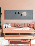 Moon And Flying Birds Minimalist Nature Blue Night Sky Scandinavian Canvas Poster 