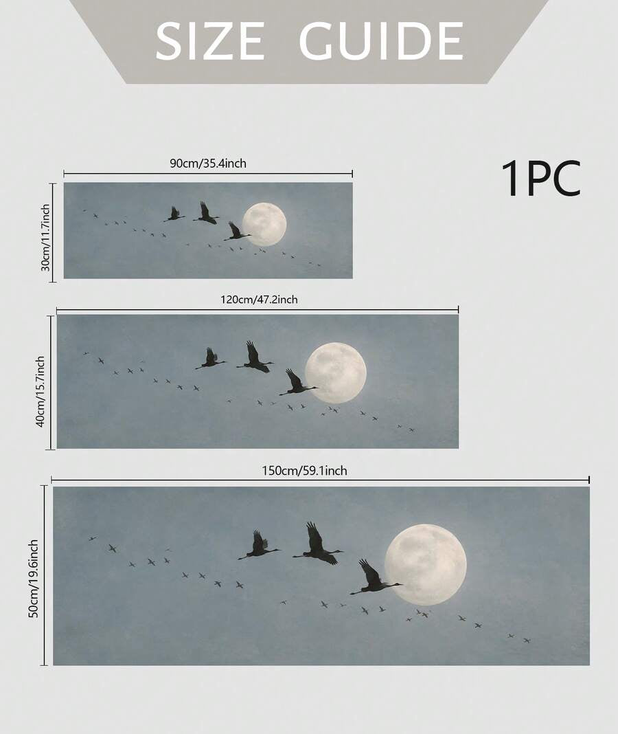 Moon And Flying Birds Minimalist Nature Blue Night Sky Scandinavian Canvas Poster 