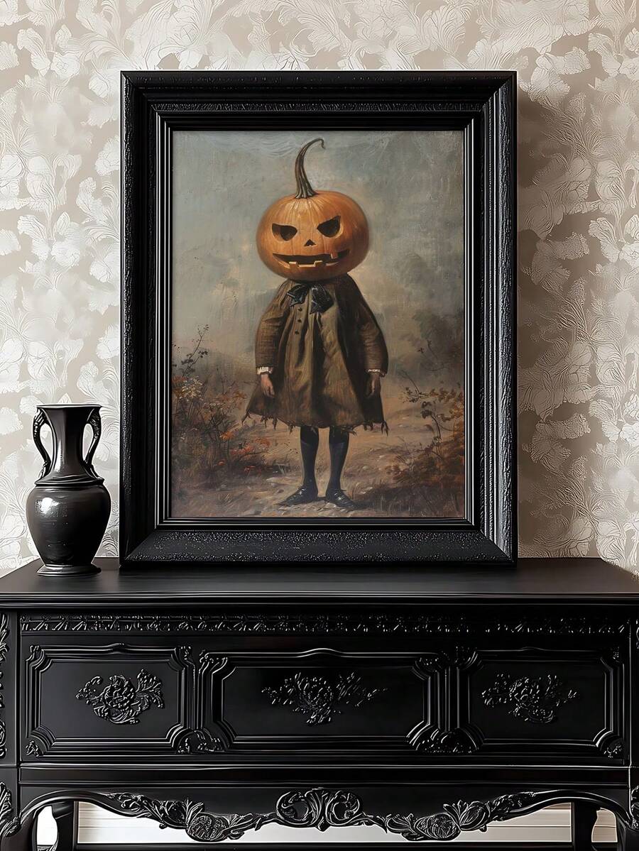 Dark Gothic Jack-O-Lantern Pumpkin Head Girl Canvas
