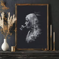 Smoking woman double-exposure portrait beside dried flowers and candles