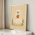 Family-friendly spooky artwork in wood-tone frames