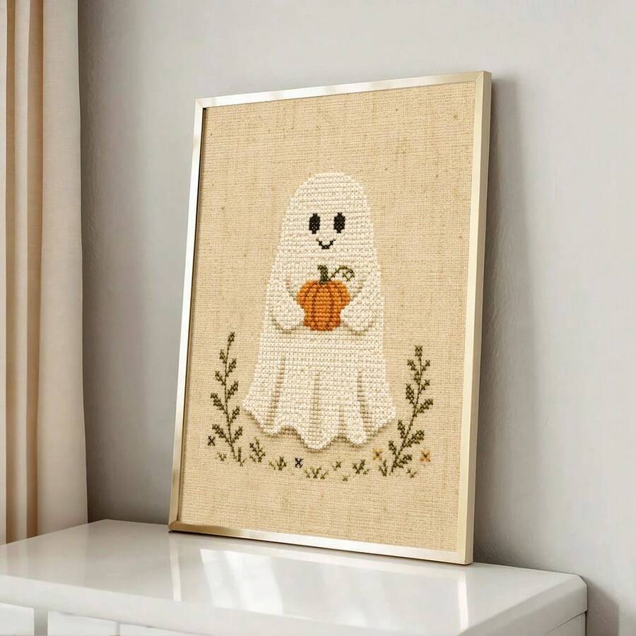 Family-friendly spooky artwork in wood-tone frames