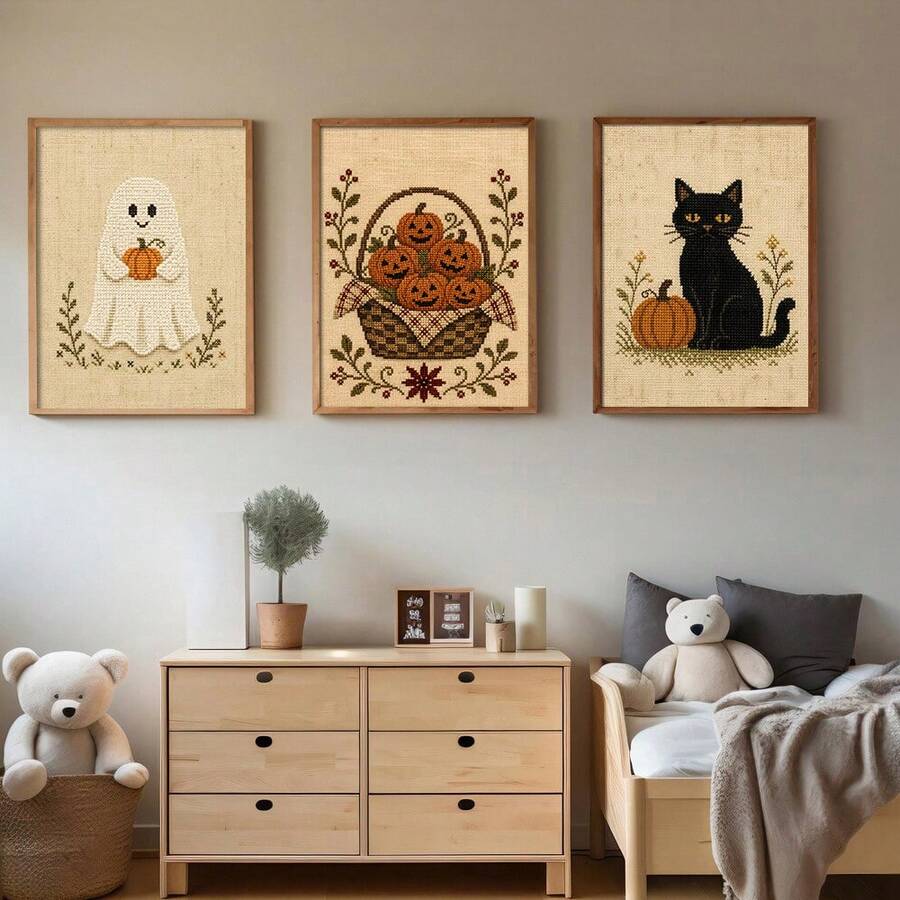 Folk-art pumpkin basket canvas poster