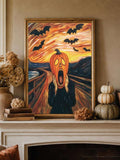 Halloween Pumpkin Head The Scream Parody Canvas poster with spooky humor. Perfect for Halloween decor, gothic rooms, horror fans, parties, and seasonal displays.