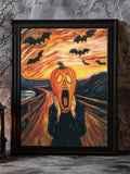 Halloween Pumpkin Head The Scream Parody Canvas poster with spooky humor. Perfect for Halloween decor, gothic rooms, horror fans, parties, and seasonal displays.