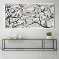 Serene blue-gray bird living room decor