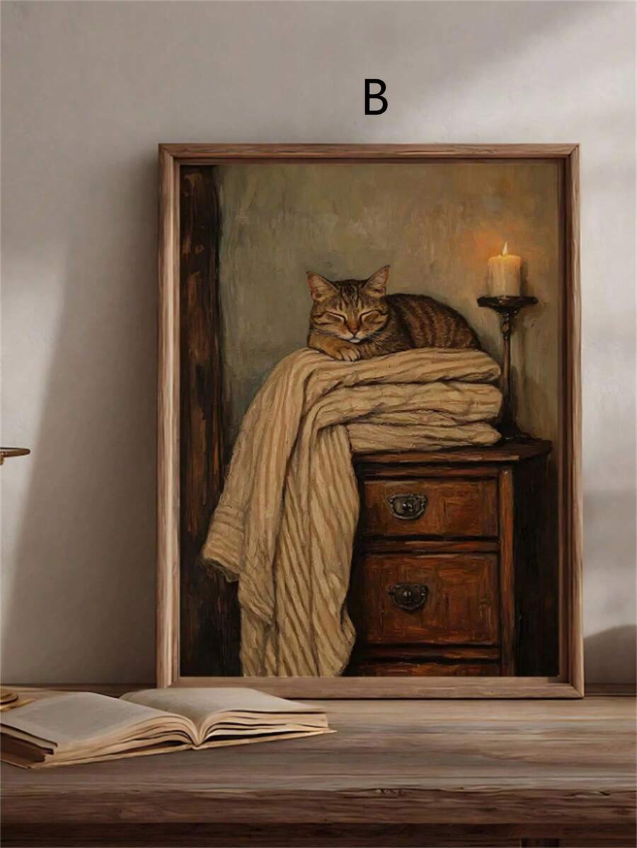 Retro Cat Pattern Brown Dark Gothic Antique Wall Art Canvas Poster 