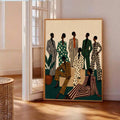 The Modern African American Fashion Woman Suit Canvas Wall Art Poster features a confident woman in a sophisticated suit, combining contemporary fashion with bold artistic expression