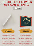 Framed and unframed AMERICAN MADE canvas options with four listed size choices