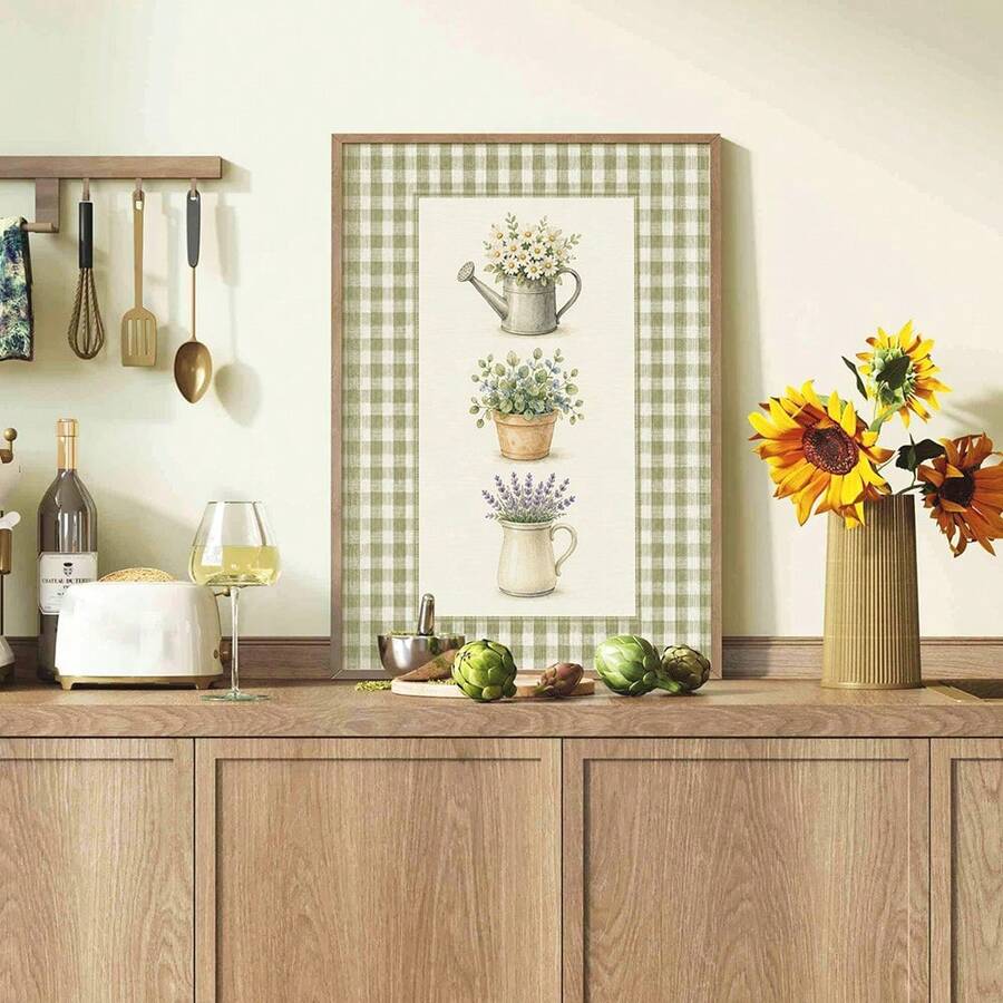 Green leafy plant farmhouse artwork in a terracotta pot