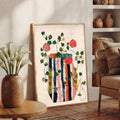 Boho Botanical Floral Striped Vase Canvas poster with vintage charm and natural tones. Perfect for farmhouse, cottagecore, boho, and modern home decor.