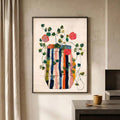 Boho Botanical Floral Striped Vase Canvas poster with vintage charm and natural tones. Perfect for farmhouse, cottagecore, boho, and modern home decor.