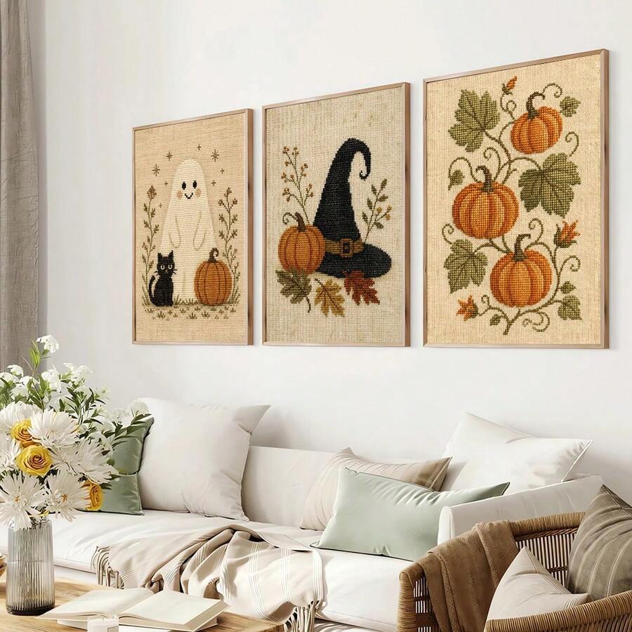 Rustic ghost autumn Halloween canvas wall art