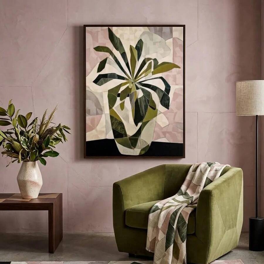 Layered radial foliage artwork with blush and cream accents