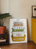 Kitchen container illustration canvas poster beside a plant and yellow cabinet