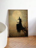 Witch moon canvas poster in a pale wood frame in a white lounge