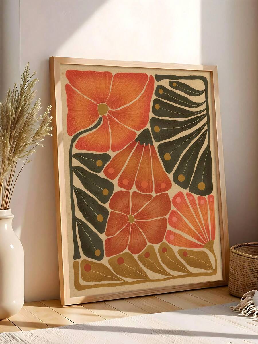 Bold colorful floral canvas poster for eclectic decor