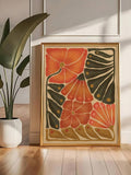 Vintage-inspired hummingbird poster in a light wood frame
