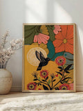Folk-art floral wall decor in mustard coral and teal