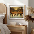 Christmas ice skating town print styled above a dining sideboard