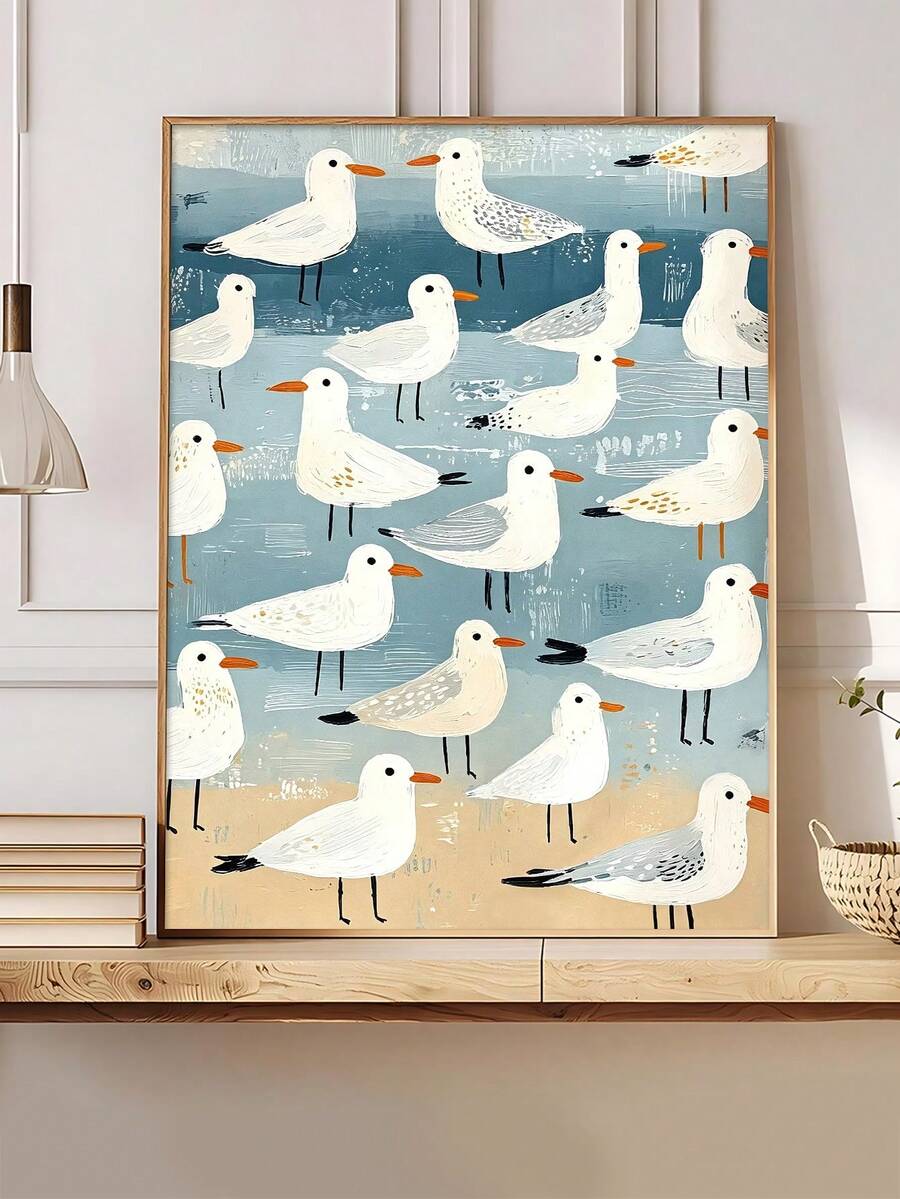 Maximalist watercolor seaside canvas poster