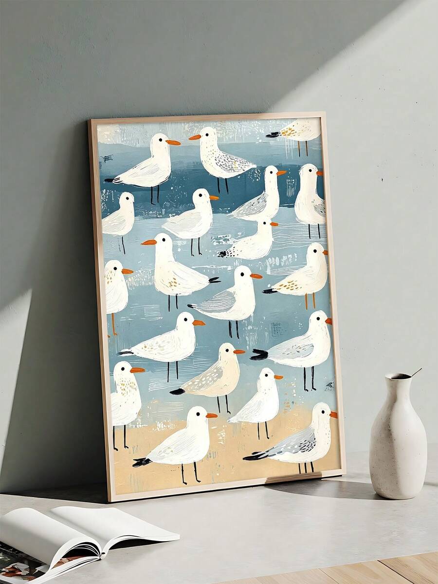 Powder blue beach bird decor