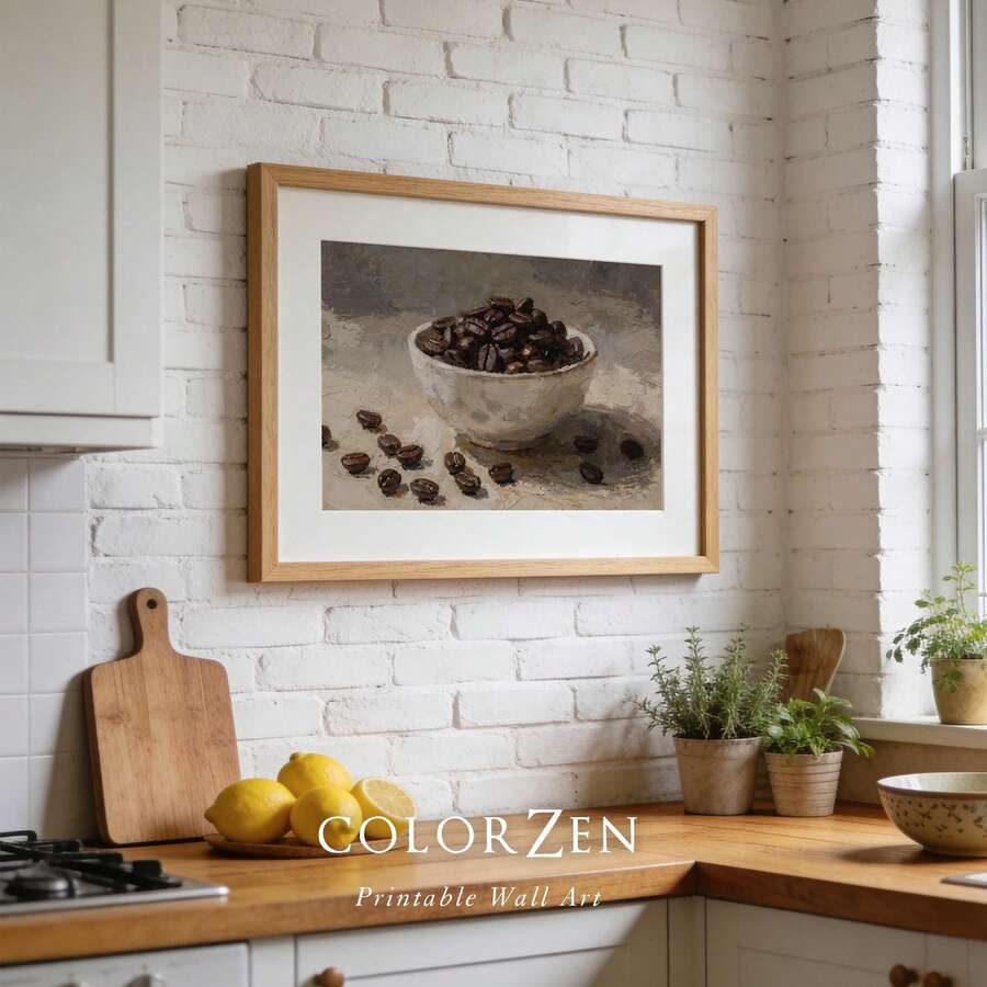 Vintage Coffee Bean Still Life Oil Painting Farmhouse Canvas Poster