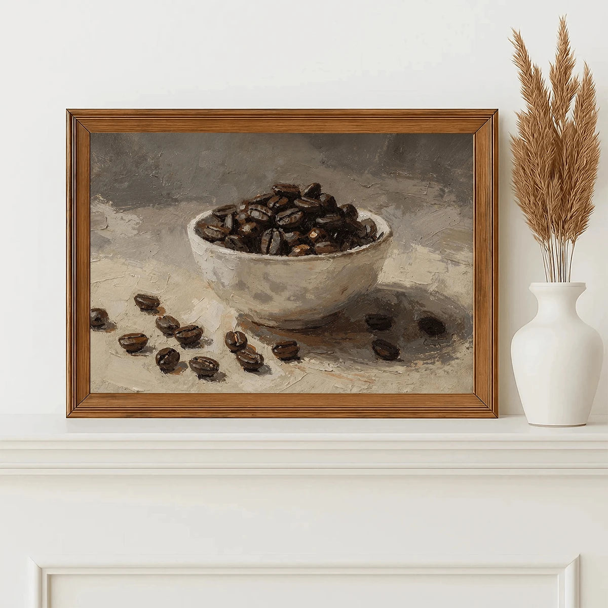 Vintage Coffee Bean Still Life Oil Painting Farmhouse Canvas Poster