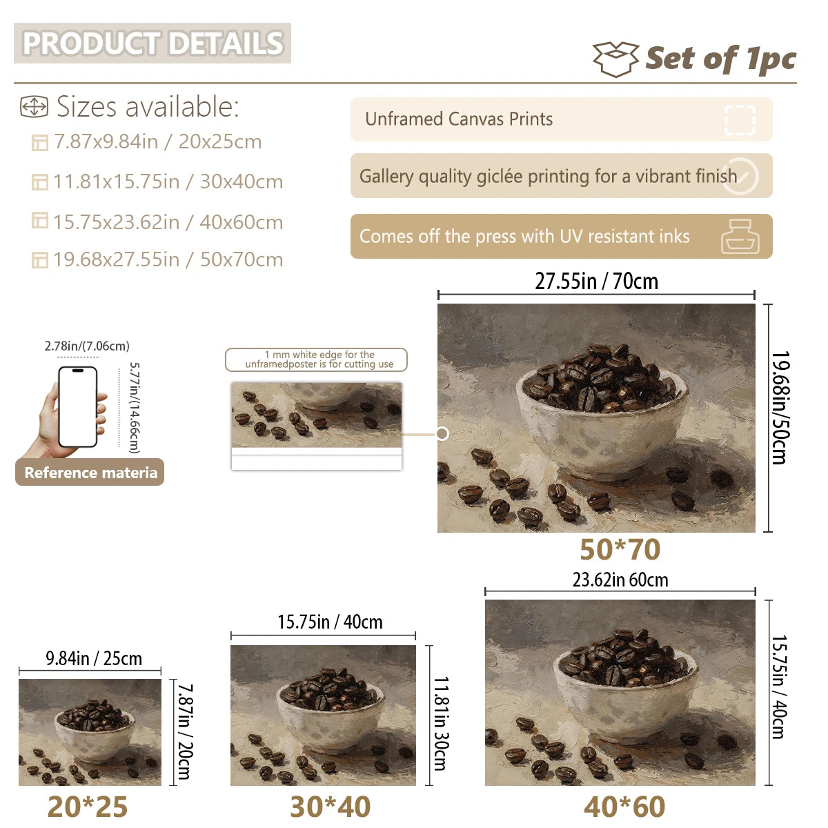 Vintage Coffee Bean Still Life Oil Painting Farmhouse Canvas Poster